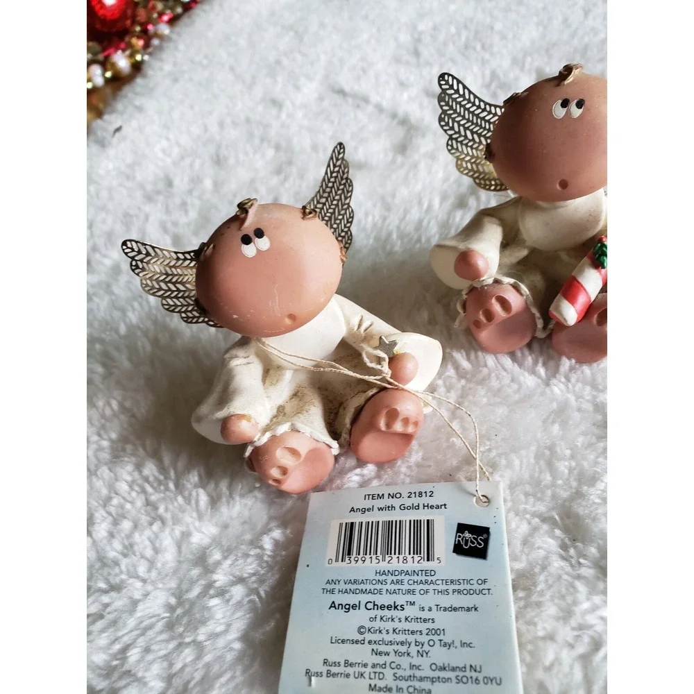 Lot of 2 Kirks Kritters Angel Cheeks Ornaments Russ 2001 Item 21812 ,‎ & 22796